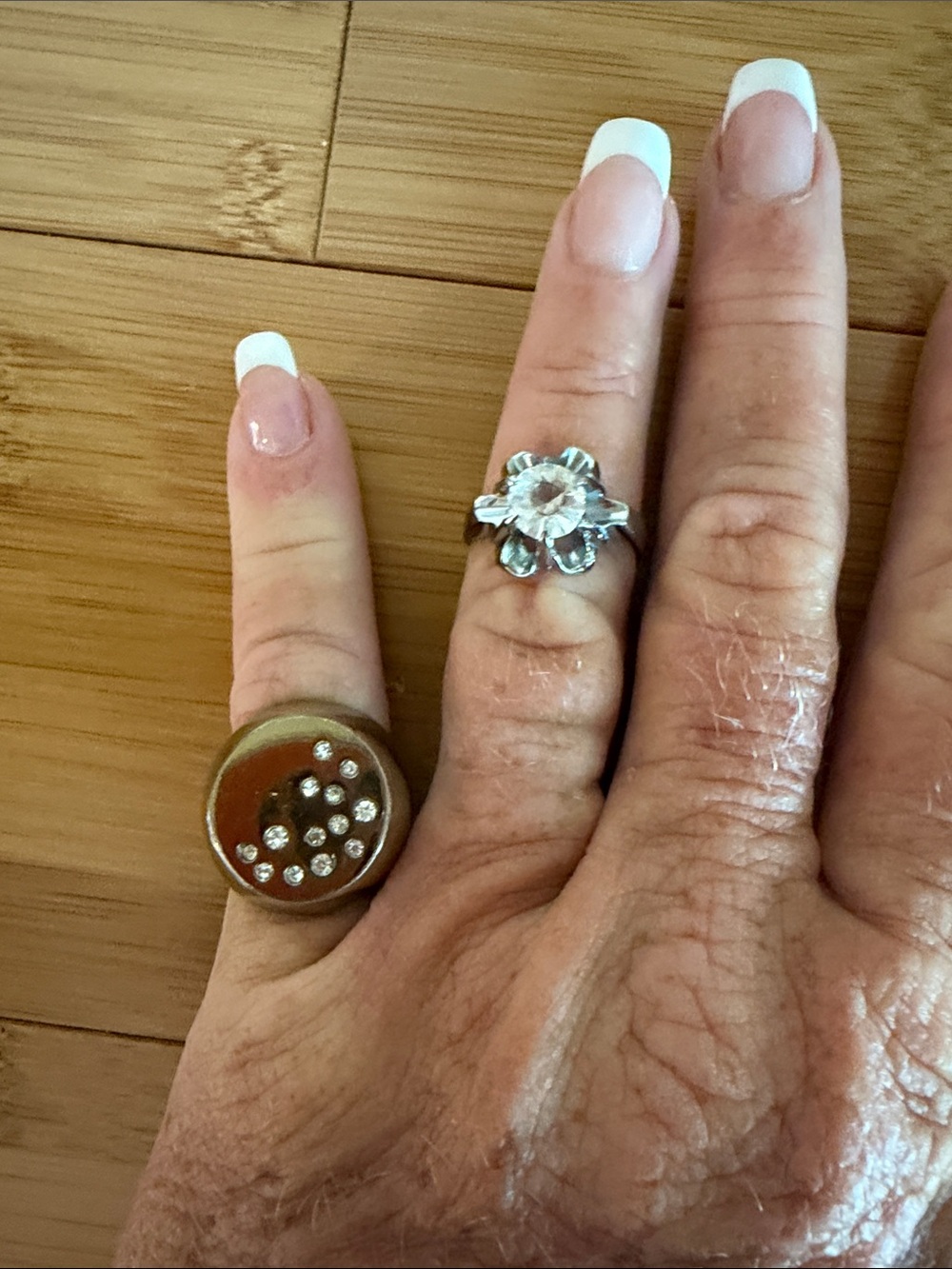 Flower Ring with Clear Crystal Center - Women's Jewelry. Heavy pinky ring